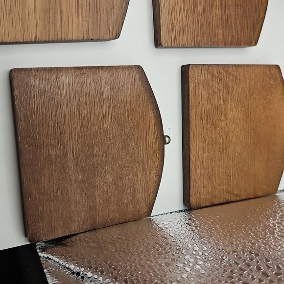 Vintage Mid-Century Modern Wooden Coaster Set of 8 with Holder Bronze Handle - Picture 12 of 16